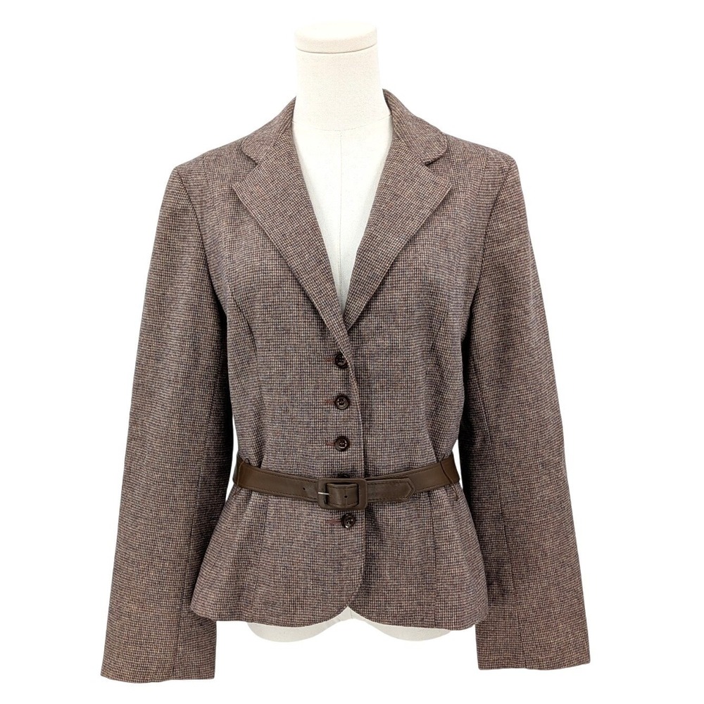 Vintage Lorch Wool Equestrian Riding Jacket Belted Brown Plaid USA 14 Heritage